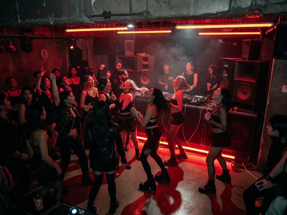 Faust Itaewon underground techno dark room with red illumination and audiophile sound